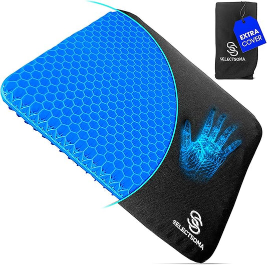 SelectSoma Double-Thick Gel Seat Cushion for Long Sitting Pressure Relief for Back, Sciatica, Coccyx, Tailbone Pain - Cushion for Office Chair, Wheelchair, Car & Truck, Patio Chairs - Egg Seat Pad