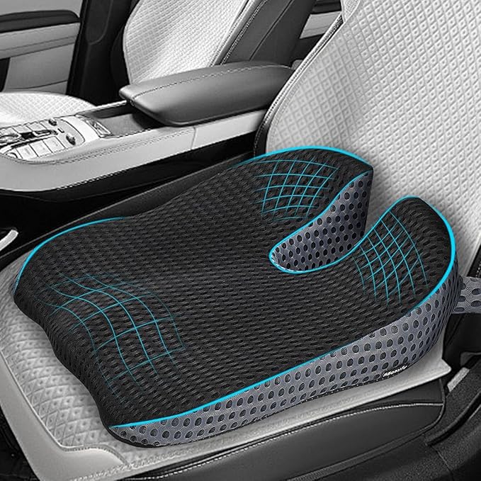 Car Seat Cushion, Memory Foam Car Wedge Seat Cushion for Driving, Height Booster & Posture Support, 4D Mesh Seat Pad with Adjustable Straps - Universal Fit for Car, Truck, Vehicle