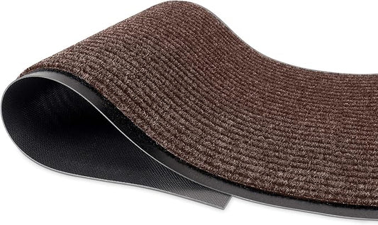 MaxMat® Heavy Duty Rubber Door Mat - Large Commercial, Waterproof, Low-Profile, Easy to Clean Floor Mat (4 x 8 Feet, Brown, MXM-RIB0048BR)