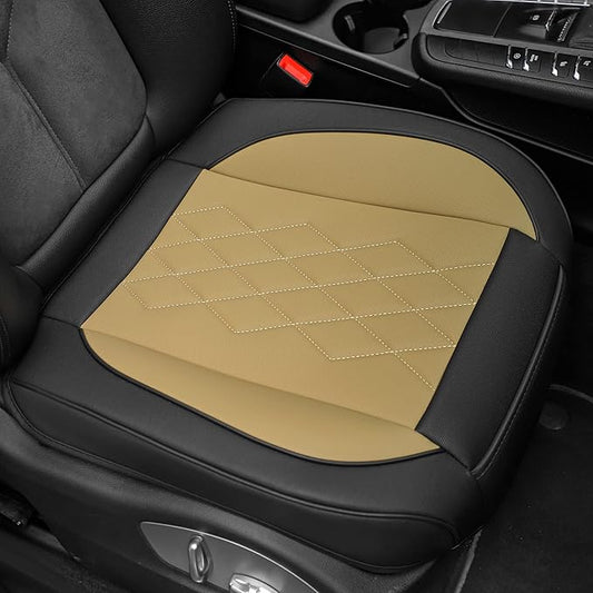 JOJOBAY Leather Car Seat Cover,Bottom Seat Covers for Cars,Front Seat Protector,Fit for 95% of Vehicles - Padded,Anti-Slip,Premium Leather(1 PC,Beige Two Tone)