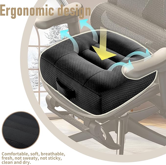 15.7x15.7x4.7 Inches Adjustable Thicknes Car Booster Seat Cushion Office boosr seat Cushion，Nylon Mesh & PP Memory Foam, Height-Adjustable for Driving, Office, Yoga, and Outdoor Use - Black