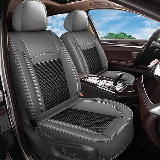 2 Front Seat Covers Fit for Nissan Frontier 2009-2024 2025: Car Seat Covers Leather Waterproof Ice Silk Breathable Car Seat Cushion Protector (2 Seats, Black & Grey)