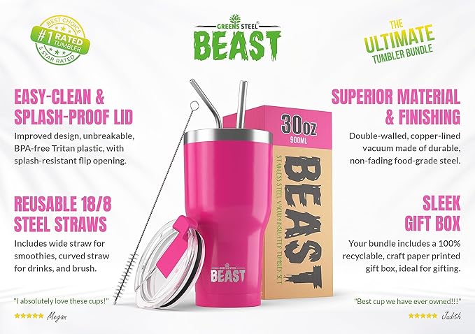 Beast 30 oz Tumbler Stainless Steel Vacuum Insulated Coffee Ice Cup Double Wall Travel Flask (Cupcake Pink)