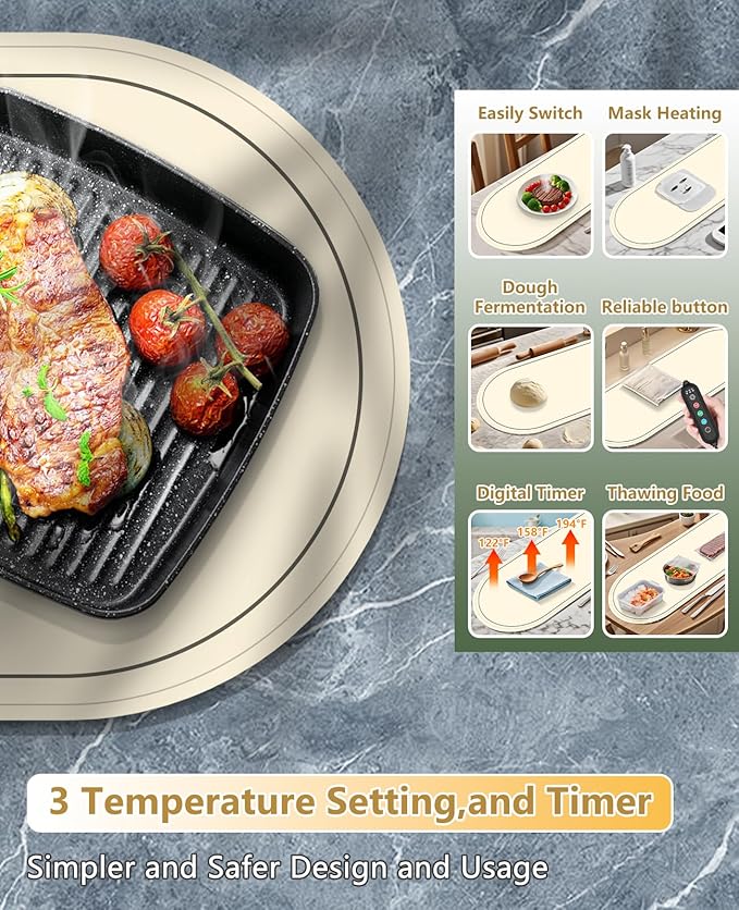 Warming Mat for Food Extra Large,Temperature Adjustable Food Warmers for Parties Buffet with Timer,Silicone Food warming trays with Heat Proof Base,Roll Up Food Heating Mat for Home & Travel(Beige)