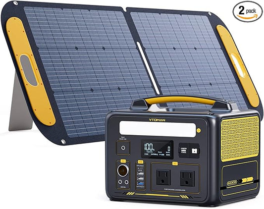 VTOMAN Jump 600X Portable Power Station with 110W Solar Panel, 600W/299Wh LiFePO4 Battery Solar Generator, 1200W AC Outlet, PD 60W USB-C, 3x Regulated 12V/10A DC for RV, Outdoor Camping, Home Backup