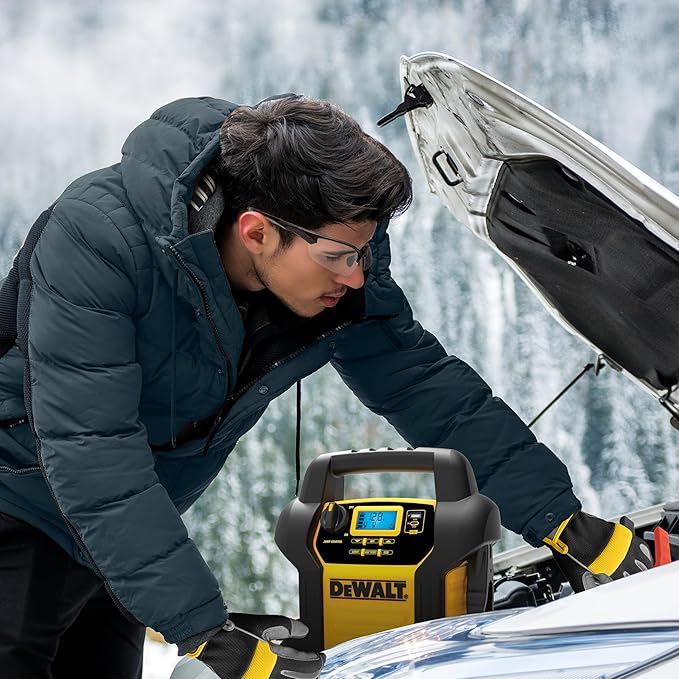 DEWALT DXAEJ14 Digital Portable Power Station Jump Starter - 1600 Peak Amps with 120 PSI Compressor, AC Charging Cube, 15W USB-A and 25W USB-C Power for Electronic Devices