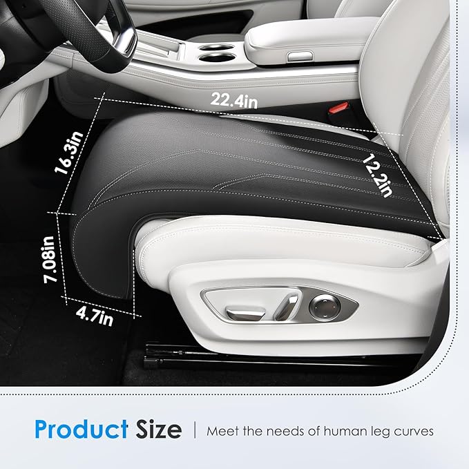 FLORICH Car Seat Extender Leg Extender Support Cushion for Driver Seats Office Chair, Leather Carseat Leg Support for Long Drivers Universal Car Seat Cushion Legs Rest Pads-Black