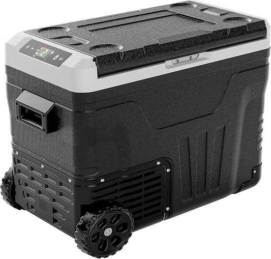 EUHOMY 12 Volt Refrigerator, 53QT(50L) Electric Cooler, Portable Freezer 12V/24V DC 100-240V AC, 12V Fridge -4℉~68℉, 12V Cooler with Wheels & 2 Baskets for Travel, Truck, Boat, Camping