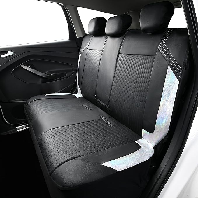Flying Banner Synthetic Leather car seat Covers Full Set Front and Rear Bench Fashion Easy Installation Cup Holder Free (Black & Gray, Low Bucket - Full Set)