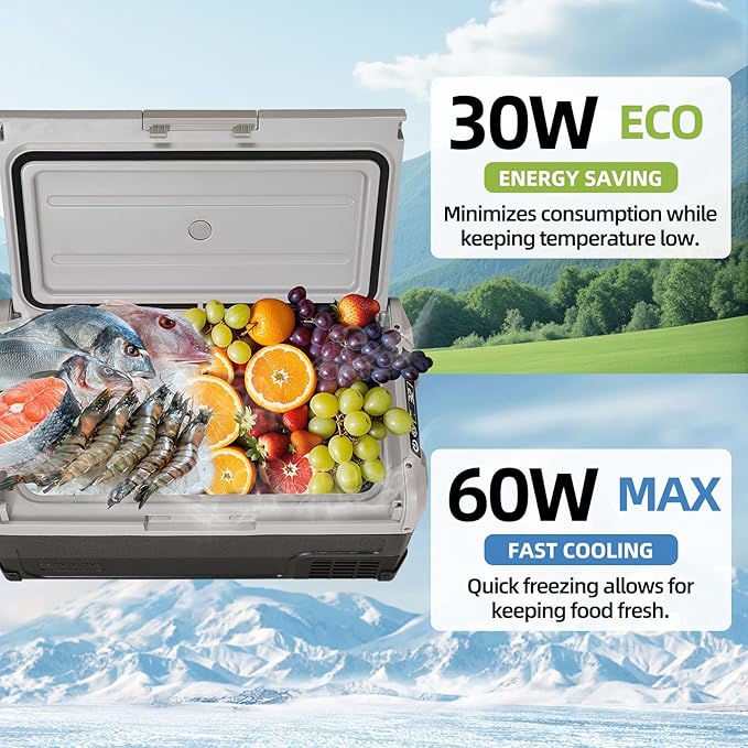 12V Car Refrigerator,21QT Portable Fridge Freezer with Blow Expansion Evaporator,-4℉~68℉ 12/24V DC & 120-240V AC Freezer Cooler for Truck RV SUV Camping Travel，Reversible Door