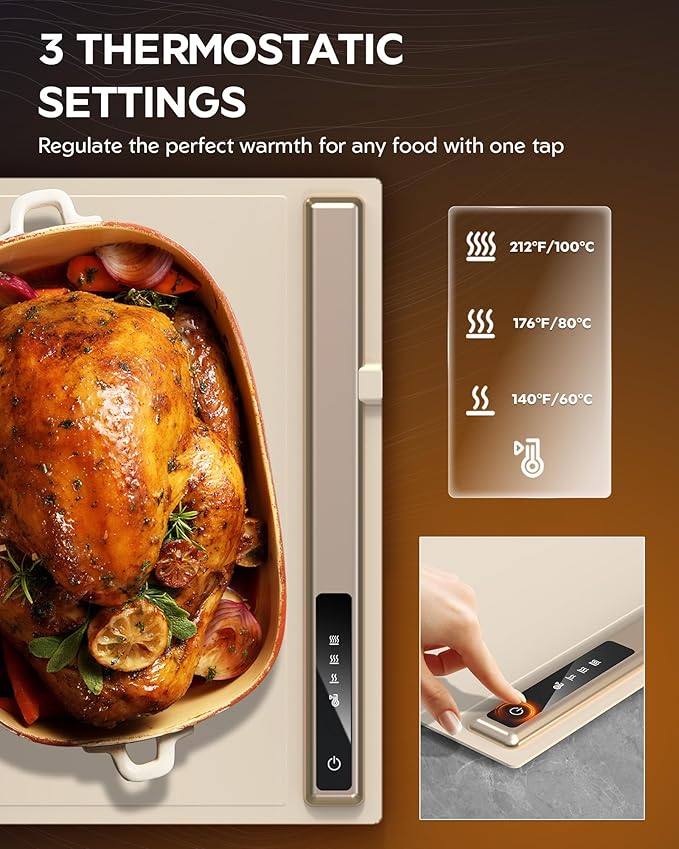 Warming Mat for Food,10s Rapid Warm Food Warming Mat,3-Temp Portable Food Warmer,Fast Heating BPA-Free Auto Shut Off Chafing Dishes For Buffet,Roll Up Food Warmers For Parties Buffet White