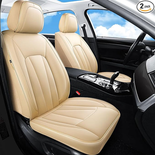 Car Seat Covers,Waterproof Seat Covers Front Pair, Leather Car Seat Covers,Universal Seat Cushion Protector for Most Cars SUV Trucks,Beige