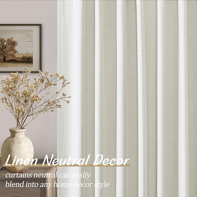 UHITECH 80 Inch Curtains Blackout for Bedroom 2 Panels Set Living Room Black Out Curtain for Windows Natural Beige Linen Thermal Insulated Rod Pocket Drapes
