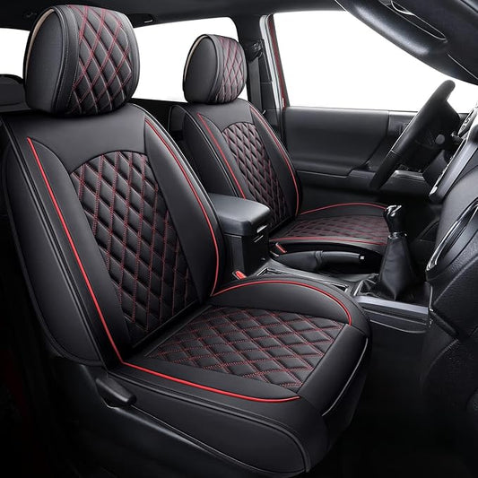 Aierxuan Toyota Tacoma Car Seat Covers Custom Fit 2005-2025 TRD Pro Magnetic Gray Trail Edition SR Double Cab Pickup Truck Waterproof Leather Full Seat Cushions(Full Set, Black-Red)