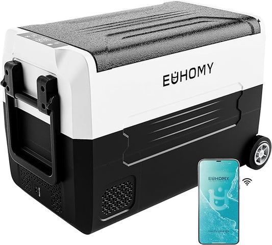 EUHOMY 12 Volt Refrigerator, 48QT(45L) 12V Fridge, Electric Cooler 12/24V DC 100-240V AC -4℉~68℉, 12V Freezer Removable Divider, Car Fridge for Camping, RV, Travel, Fishing, Outdoor