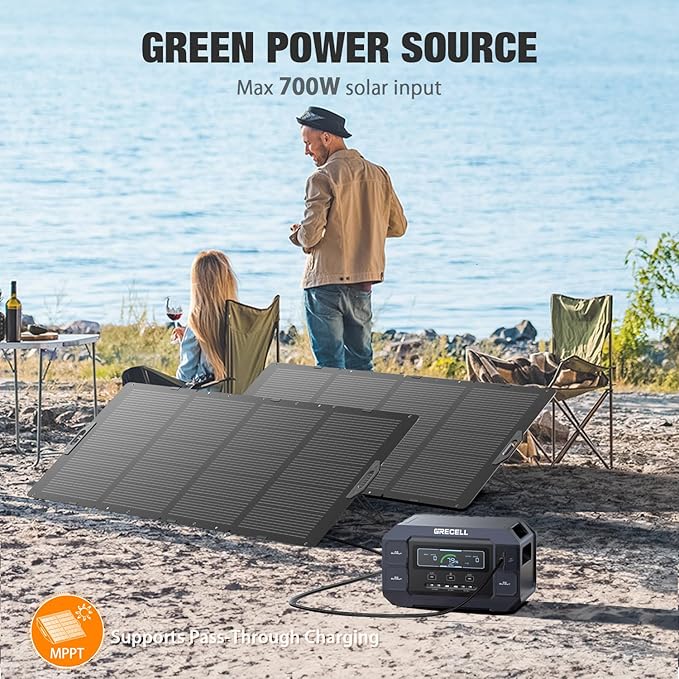 GRECELL Portable Power Station 1000W with Solar Panel 200W,999Wh Solar Generator with Panels Included, 60W USB-C PD Output, 110V Lithium Battery Pack Kit for Outdoor Camping Travel Home (Peak 2000W)