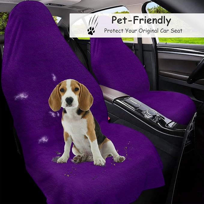 Car Seat Towel Cover, Universal Front Seat Protector for Cars, SUVs and Trucks, Sweat Towel Car Seat Cover for Gym, Yoga, Swimming, Pets and Family Travel, Profound Purple, 2 Pack