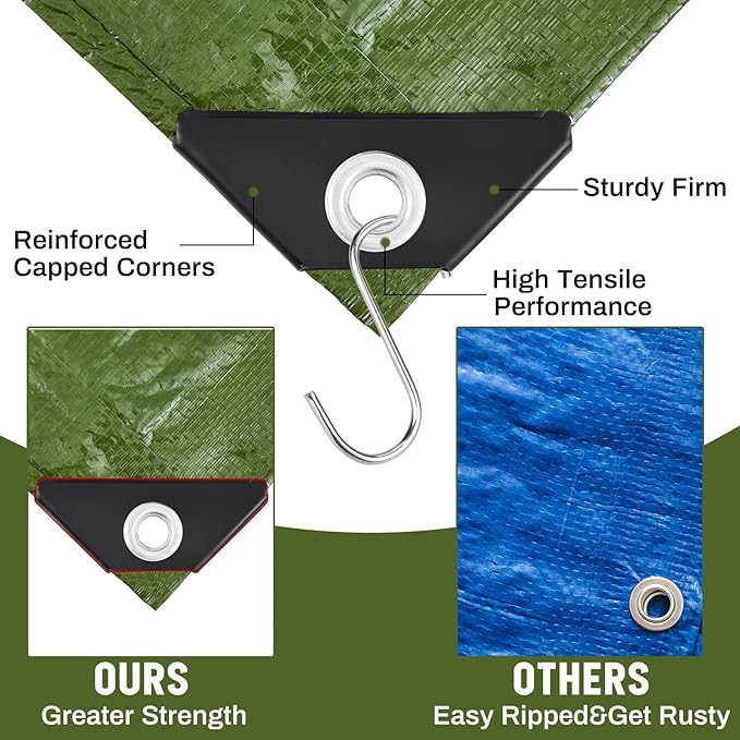 4 Pack 8 x 10 ft 5.5 Mil Large Tarps Heavy Duty Waterproof Tarp Multi Purpose Tent Cover for Home Boats Cars Camping Patio Furniture Roof Emergency Rain Protective Cover, Army Green