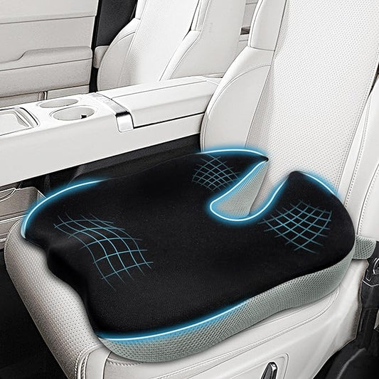 Wedge Seat Cushion for Car Truck Driver Office Chair, Memory Foam Seat Pillow with Non-Slip Bottom & Adjustable Strap for Sciatica Tailbone Pain Relief