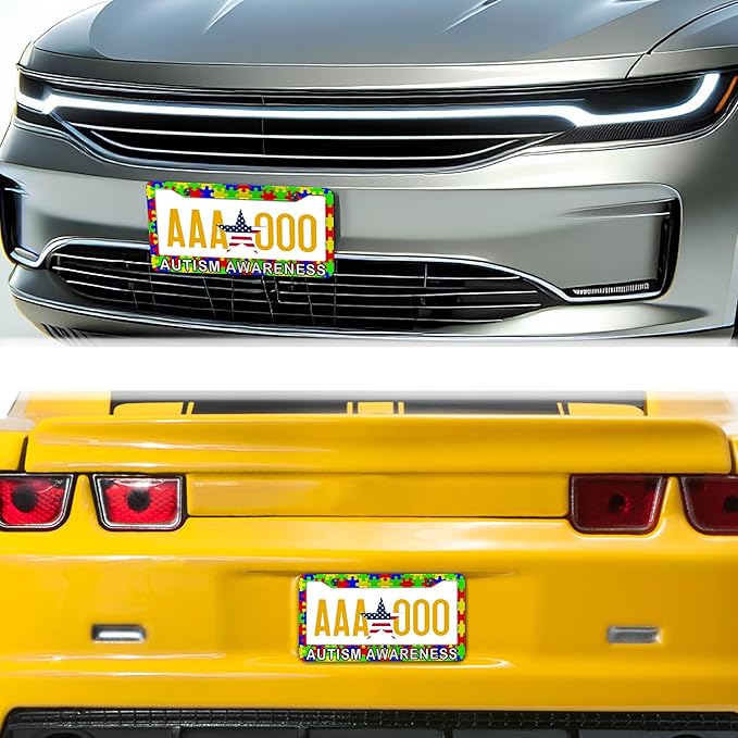 Custom License Plate Frame Multicolor License Plate Frames Autism Awareness Puzzle Universal Aluminum Car Accessory 2 Pack with Screw Covers Set