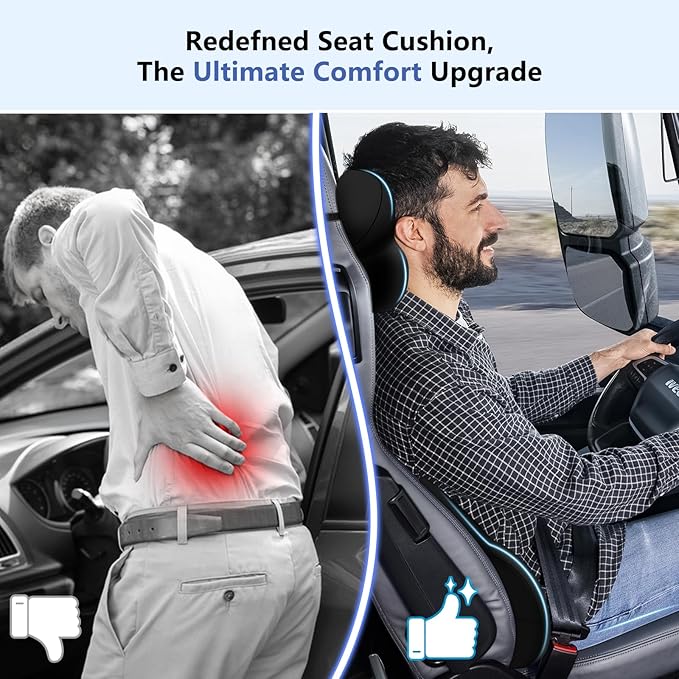 Car Lumbar Support Pillow and Neck Pillow kit for Back & Neck Pain Relief Ergonomic Memory Foam Car Seat Headrest & Lumbar Cushion with Adjustable Strap for Driving Seat/Office Chair Black