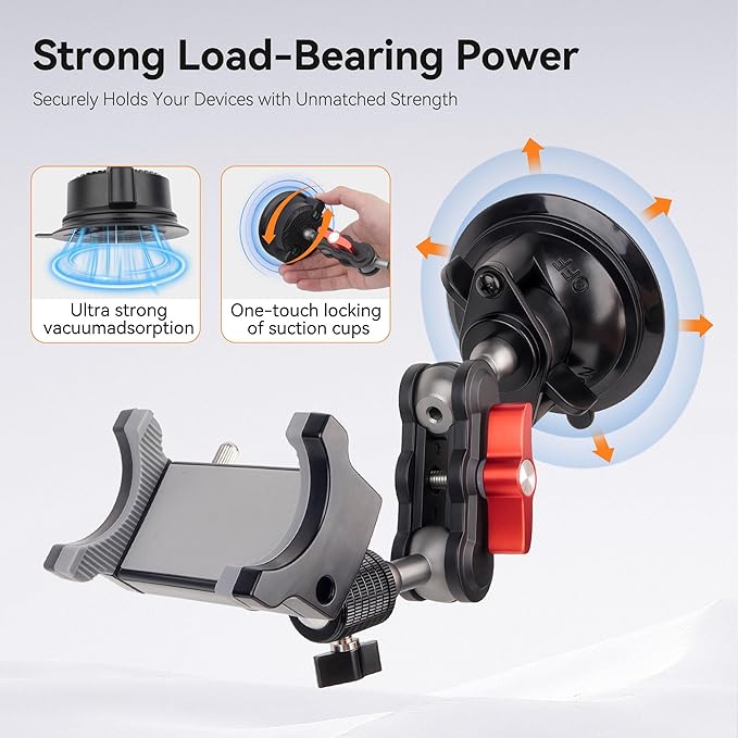 Suction Cup Car Phone Mount, 360°Rotating Car Phone Holder Video Recording, Universal Ball Head Arm for Cellphone Car Holder, Heavy Duty Car Phone Mount for Dashboard, Windshield-SJ002 (Standard02)