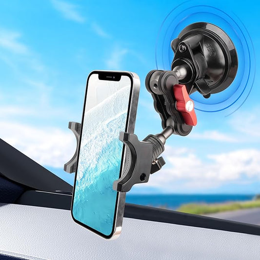 Suction Cup Car Phone Mount, 360°Rotating Car Phone Holder Video Recording, Universal Ball Head Arm for Cellphone Car Holder, Heavy Duty Car Phone Mount for Dashboard, Windshield-SJ002 (Standard02)
