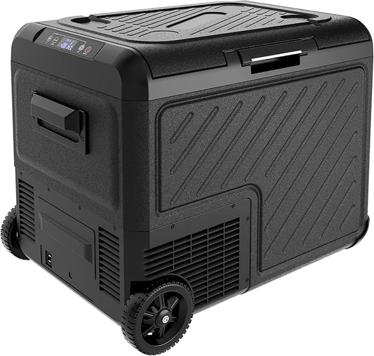 EUHOMY 12 Volt Refrigerator, 49QT Dual Zone Car Refrigerator, Electric Cooler 12/24V DC & 100-240V AC, Car Fridge -4℉~68℉, Portable Freezer with Wheels for Camping, Truck, Travel