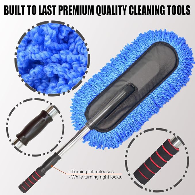 Car Wash Brush Duster Mop,Car Detailing Cleaning Kit,Wash Mitt,Microfiber Scratch-Free Safe for All Cars–Wet/Dry Use,Extendable with Handle 3 Pack