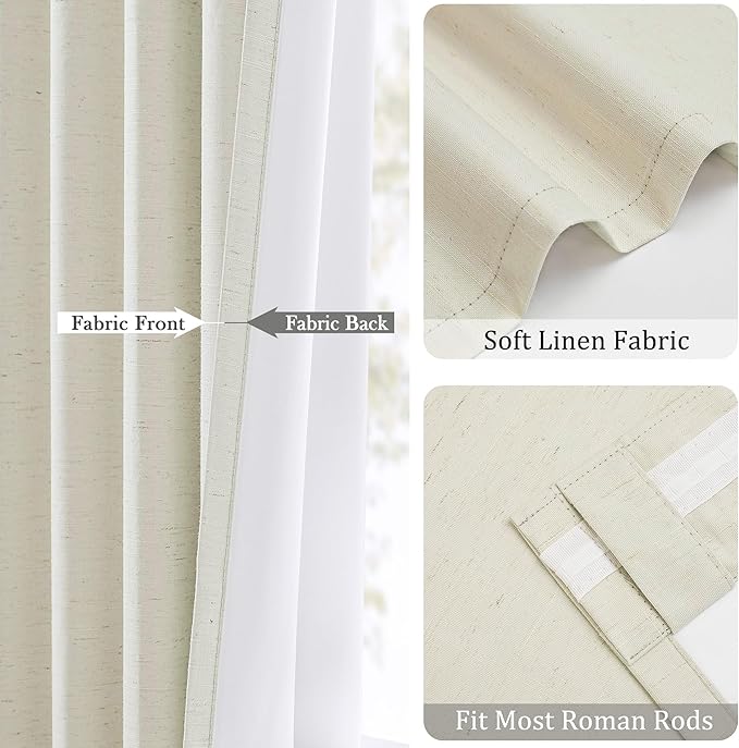 UHITECH Natural Beige Blackout Curtains 102 Inches Long 2 Panels Set Curtain for Bedroom 100% Black Out for Living Room Darkening Drapes Neutral Thermal Insulated
