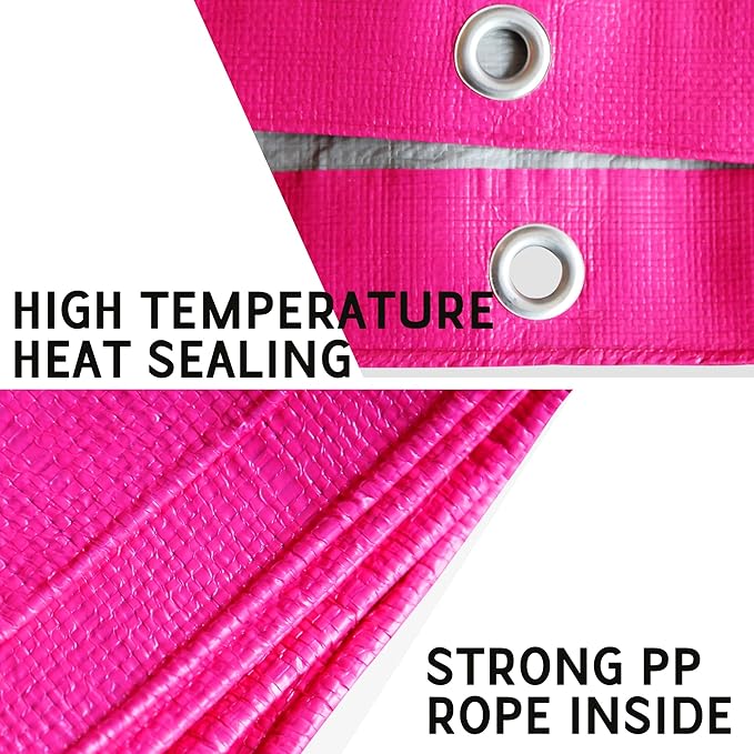 STARPYNG-12 Mil Pink/Silver 8x14 Feet Tarp-Heavy Duty Poly Tarp-Cover,Waterproof, UV Resistant, Weather Resistant, Cover Cars, Boats, Courtyards,Camping