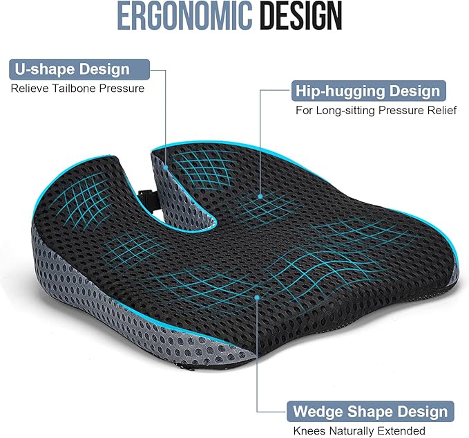 Car Seat Cushion, Memory Foam Car Wedge Seat Cushion for Driving, Height Booster & Posture Support, 4D Mesh Seat Pad with Adjustable Straps - Universal Fit for Car, Truck, Vehicle