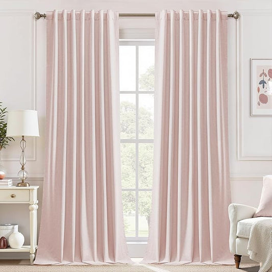 UHITECH 90 Inch Curtains for Living Room Pink Blackout Curtain for Bedroom 2 Panels Set Window Linen Textured Noise Reducing Thermal Insulated Rod Pocket Modern Farmhouse Drapes