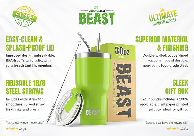 Beast 30 oz Tumbler Stainless Steel Vacuum Insulated Coffee Ice Cup Double Wall Travel Flask (Lemongrass Green)