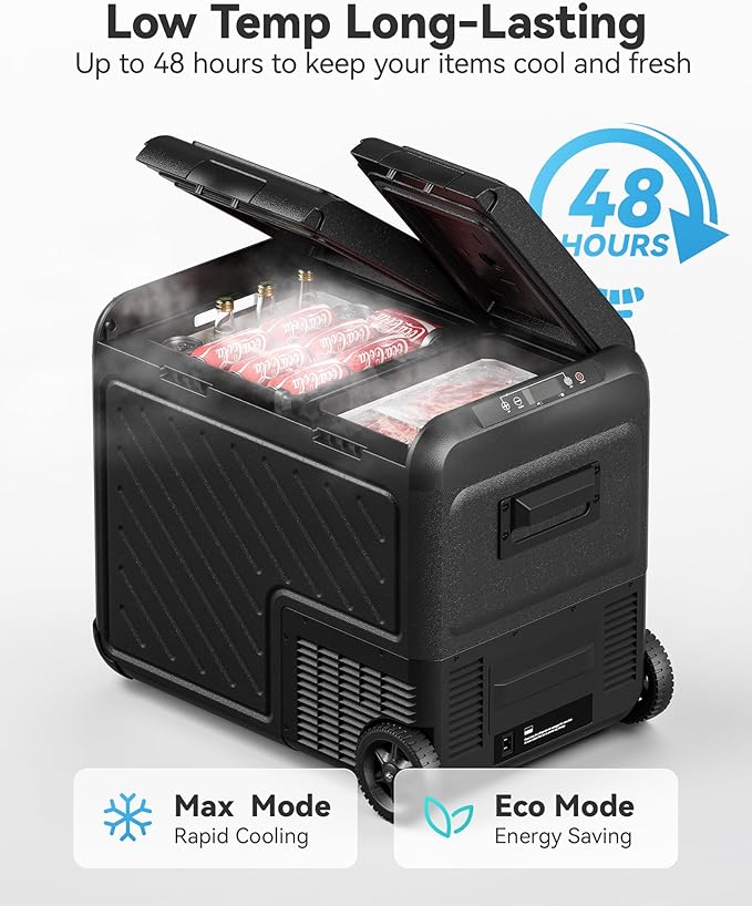 WOLFBOX 12V Car Refrigerator, 48 Quart Dual Zone Car Fridge, Portable Freezer(-8℉~68℉) with 12/24V DC 100/240V AC, APP Control Electric Cooler for Car, RV, Camping, Travel and Home Use