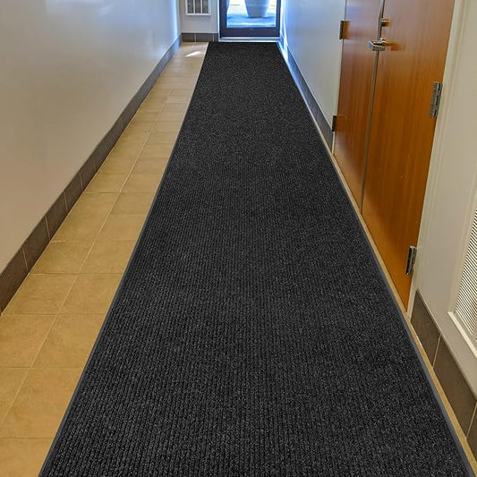 MaxMat® Oversized Rubber Door Mat - Heavy Duty, Waterproof, Low-Profile, Easy to Clean, Commercial Floor Mat (3 x 16 Feet, Black, MXM-RIB0316BK)