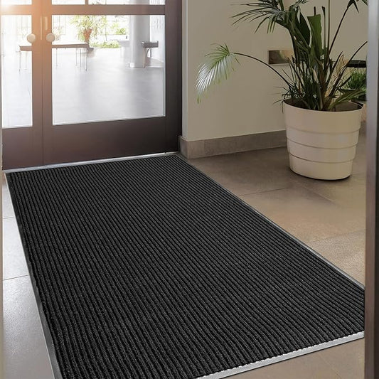 MaxMat® Extra Large 4x8 Rug Commercial Floor Mat, Feet Heavy Duty, Waterproof, Low-Profile, Easy to Clean, Rubber Entry Mat (RIB0035GY,Black)