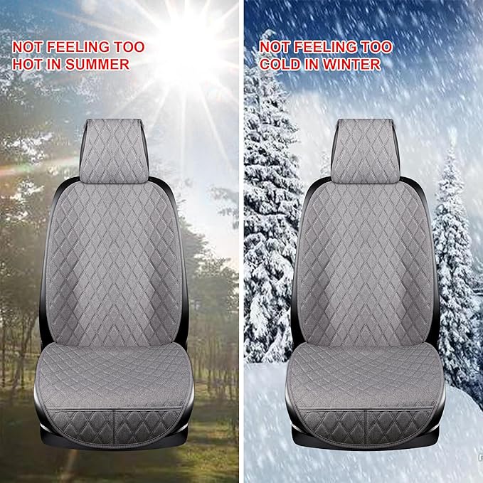 2PCS Linen Front Seat Covers for Cars Sideless Seat Covers Breathable Cloth Fabric Car Seat Protector Universal Fit Most Automotive, SUV, Trucks, Van(Grey)
