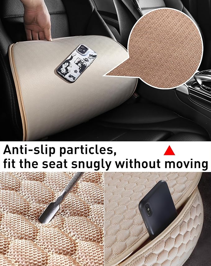 Car Seat Covers Cushion Pad,Front Seat Covers for Cars,Super Breathable,Storage Bags,Anti-Slip,Universal Automotive Seat Covers Fit for Most Sedans SUV Pick-up (Front Beige)