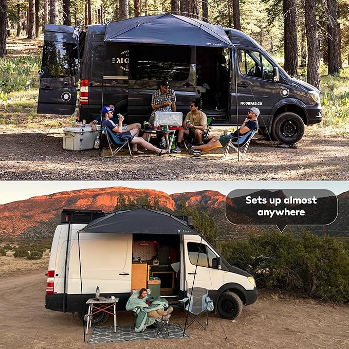 MoonShade Portable Vehicle Awning, Large 9' x 7' Shade Coverage, Lightweight Durable Car Canopy Suitable for Trucks SUVs Vans Campers and More (Shadow Blue)
