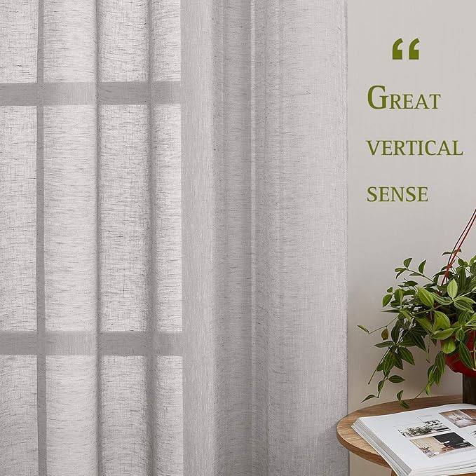 NICETOWN Sliding Door Curtains Linen Sheer Textured, Grommet Semi Sheer Keep Privacy Window Drapes with Light Filtering for Living Room/Bedroom, Grey, W70 x L96, 2 Pieces