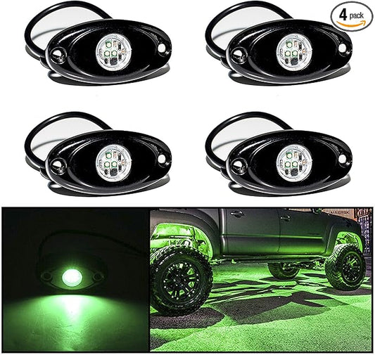 YONEDA 4 Pods Green Rock Lights 6000K Ultra Bright LED Neon Underglow Light IP68 Waterproof for Trucks SUV UTV ATV RZR Car Boats Pickup Motorcycle