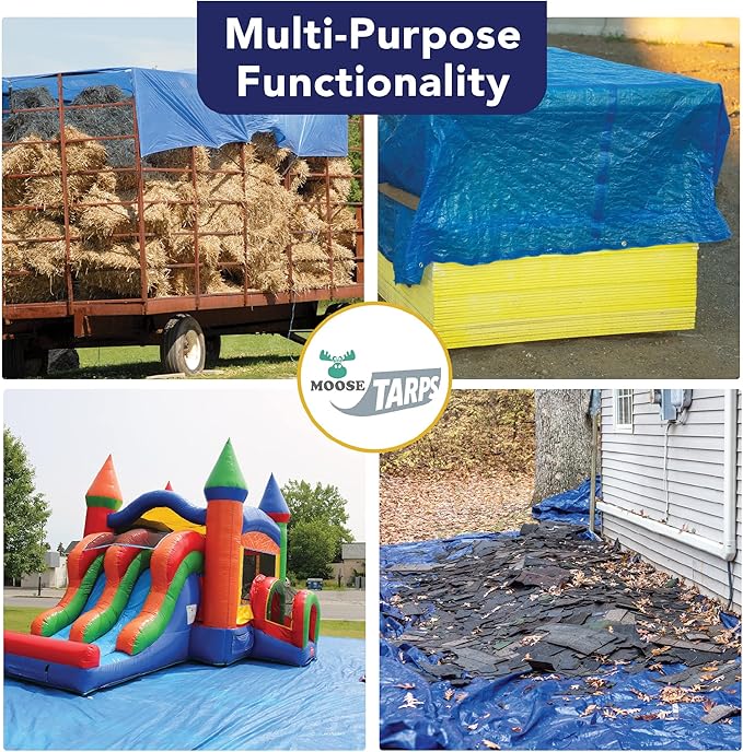 30' x 50' Waterproof Tarp | Medium Duty Reversible Blue/Silver | Multipurpose Indoor/Outdoor Use: Tents, Wood Cover, Furniture, Car, Boat, Pool, & More | Tear Resistant