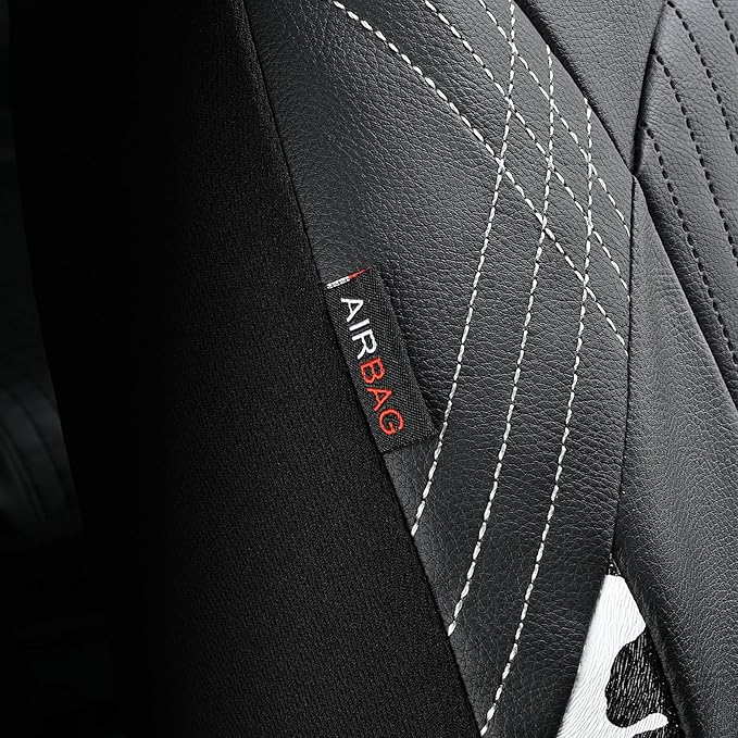 Flying Banner Synthetic Leather car seat Covers Full Set Front and Rear Bench Fashion Easy Installation Cup Holder Free (Black & Cow Print, Low Bucket - Full Set)