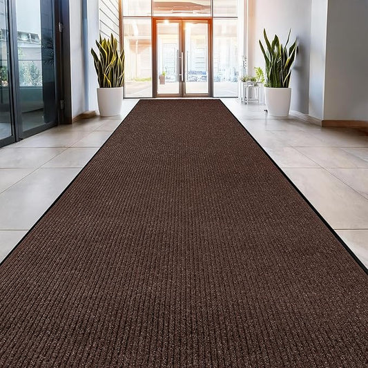 MaxMat® Extra Large Rubber Entry Mat - Heavy Duty, Waterproof, Low-Profile, Easy to Clean, Industrial Doormat (4 x 10 Feet, Brown, MXM-RIB0410BR)