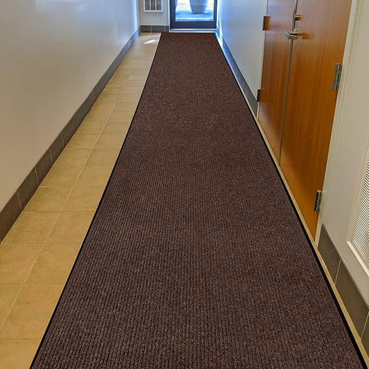 MaxMat® Heavy Duty Industrial Mat - XL Size, Waterproof, Low-Profile, Commercial Entry Door Mat (3 x 16 Feet, Brown, MXM-RIB0316BR)