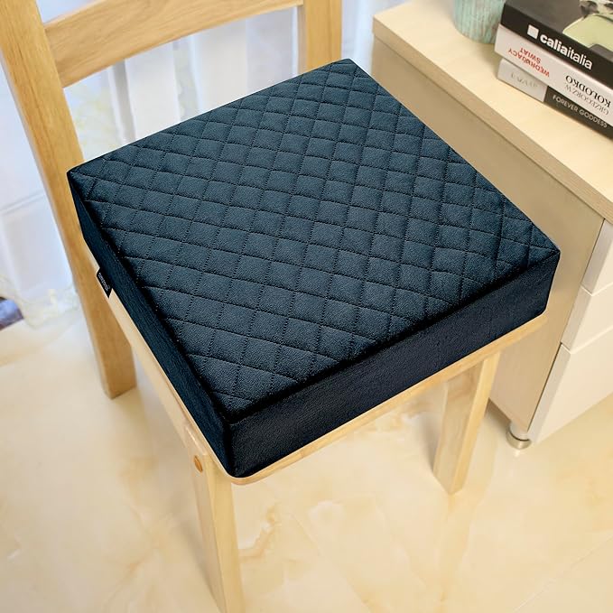 16x16x5 Medium-Soft Memory Foam Seat Cushion for Home, Office, Car, Wheelchair – Plush Comfort & Joint Pain Relief – Washable Velvety Cover with Waterproof Layer & Non-Slip Base – Black