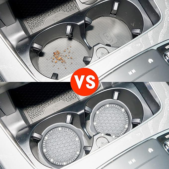 Amooca Car Cup Coaster Universal Non-Slip Cup Holders Bling Crystal Rhinestone Car Interior Accessories 2 Pack Light Gray