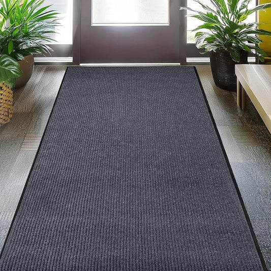 MaxMat® Large Rubber Doormat - Heavy Duty, Commercial Grade, Waterproof, Low-Profile, Easy to Clean Floormat (4 x 6 Feet, Grey, MXM-RIB0046GY)