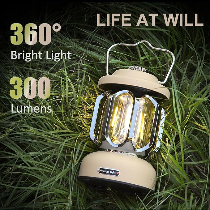 Rechargeable LED Camping Lanterns, Vintage Camping Lights Battery Operated, Portable Retro Metal Glamping Lights for Hiking, Hurricane, Decoration, Power outages, White, 2 Pack